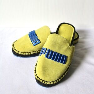 Fenty X Puma Embroidered Espadrilles Suede Slip On Sliders Yellow/Green Blue